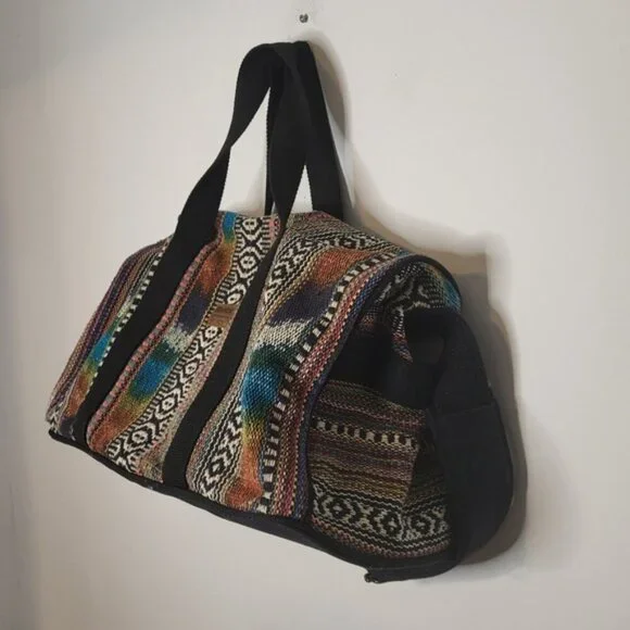 Roots African Prints Shoulder Crossbody Travel Luggage Duffle Bag Brown - Picture 2 of 13